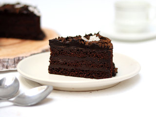 Sliced View of Round Chocolate Truffle Cake
